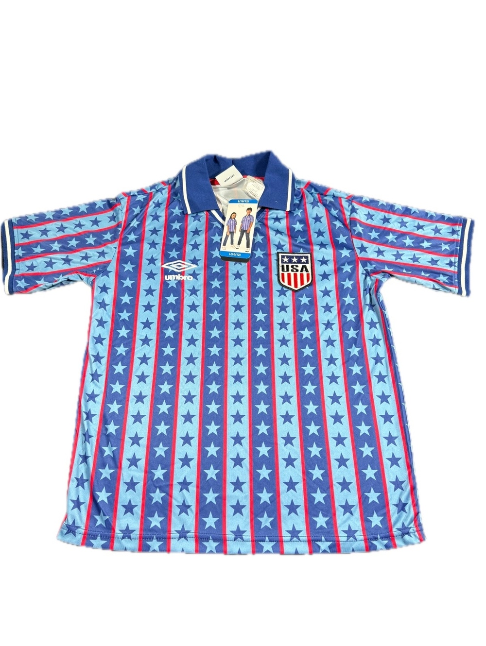 Vintage Umbro USA Soccer Jersey Blue Star Stripe Pattern